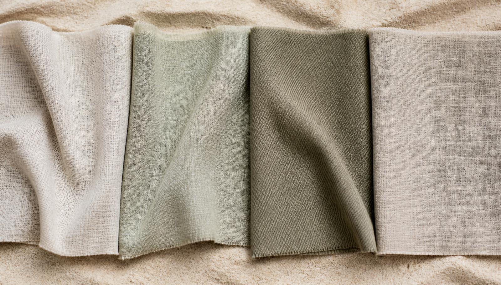 Four cotton-linen swatches side by side: light shirting, mid-weight dress fabric, heavier trouser twill and smooth tablecloth linen